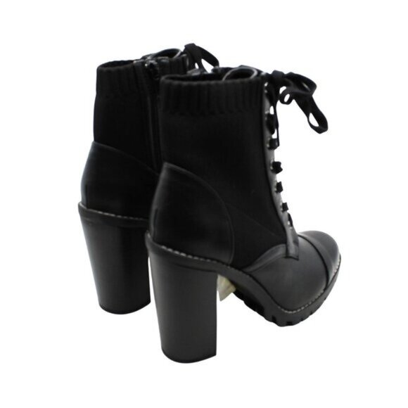 BCBGENERATION Womens Black Stretch Cushioned Lug Sole Lace Pilas Cap Booties - Picture 4 of 9